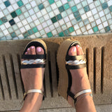 Nefeli Dyneris Flatforms in Black & Platinum Gold