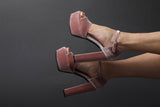 Blanc de Chadè Pink Velveteen Platforms