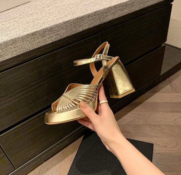 Alicante Block Heel Platforms in Gold