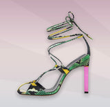 Capri Lace Up Heels in Green & Fuchsia